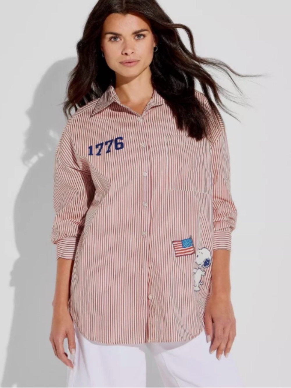 Women's American Peanuts Snoopy Woven Graphic Button-Down Shirt
